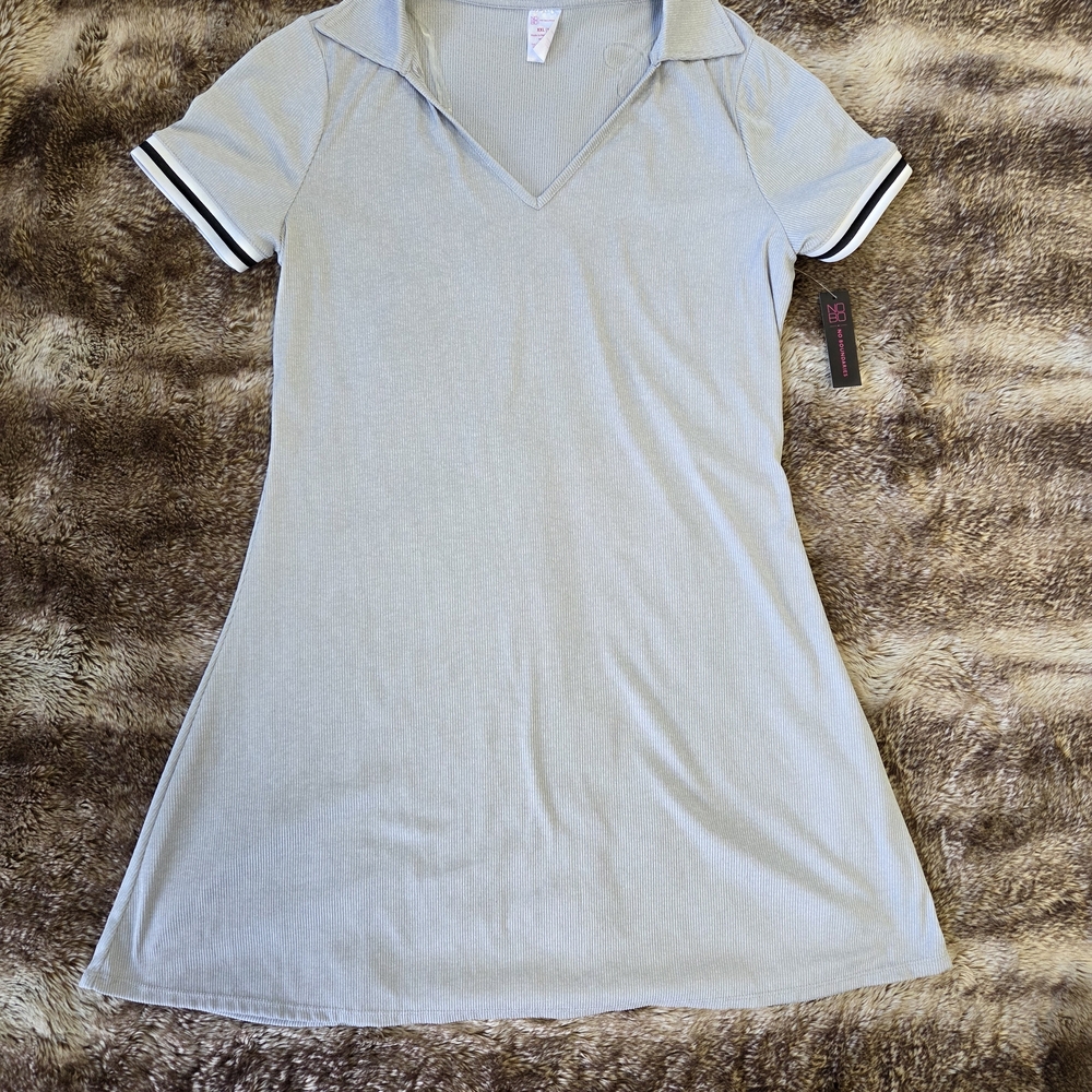 No Boundaries XXL Casual Ribbed Polo Dress | Preppy Athleisure Mini | Stretch